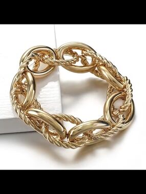 Polished Gold Link & Rope Bracelet